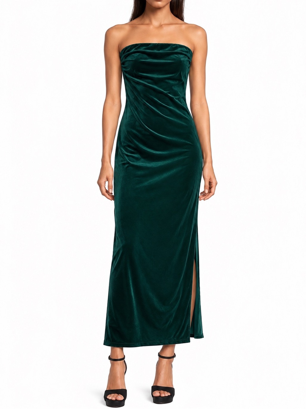 NWT GB Emerald Green Velvet Strapless Maxi Dress Christmas Holiday Party M